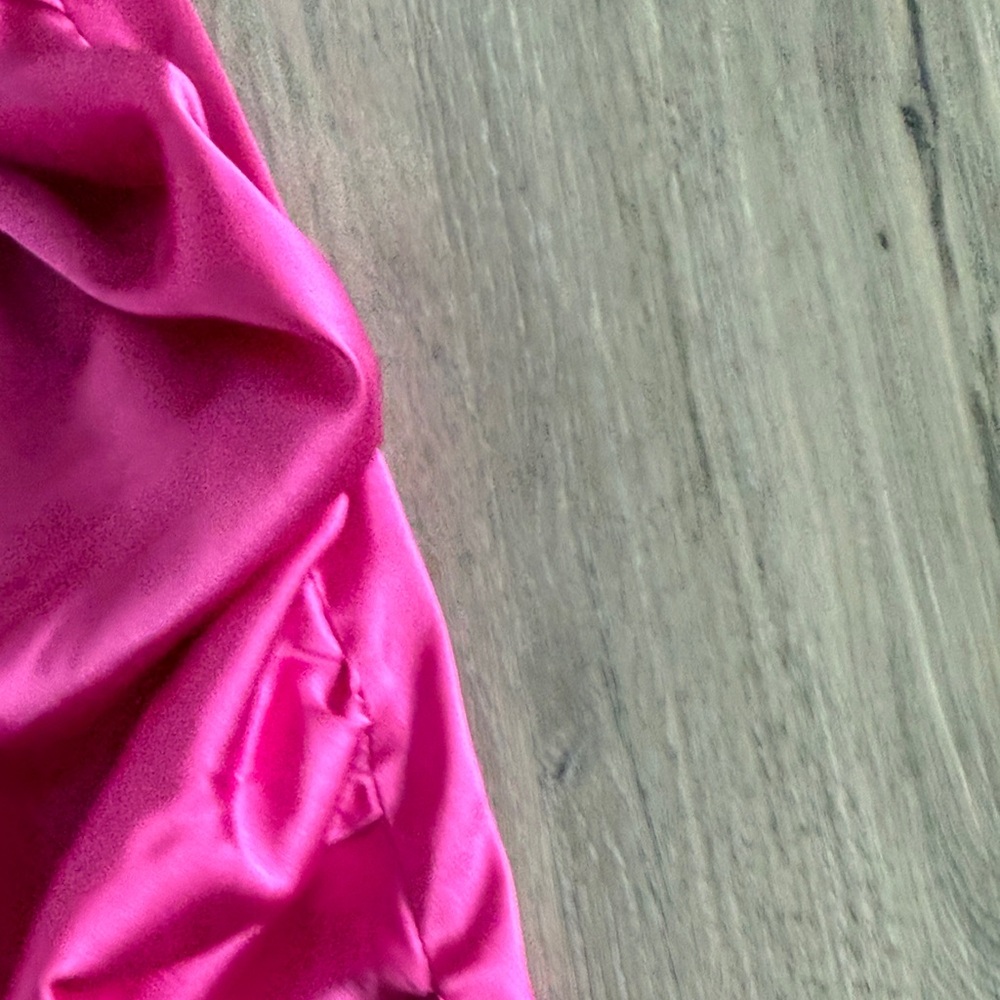 Fuchsia Satin Ruched Slip Dress - Picture 2 of 4